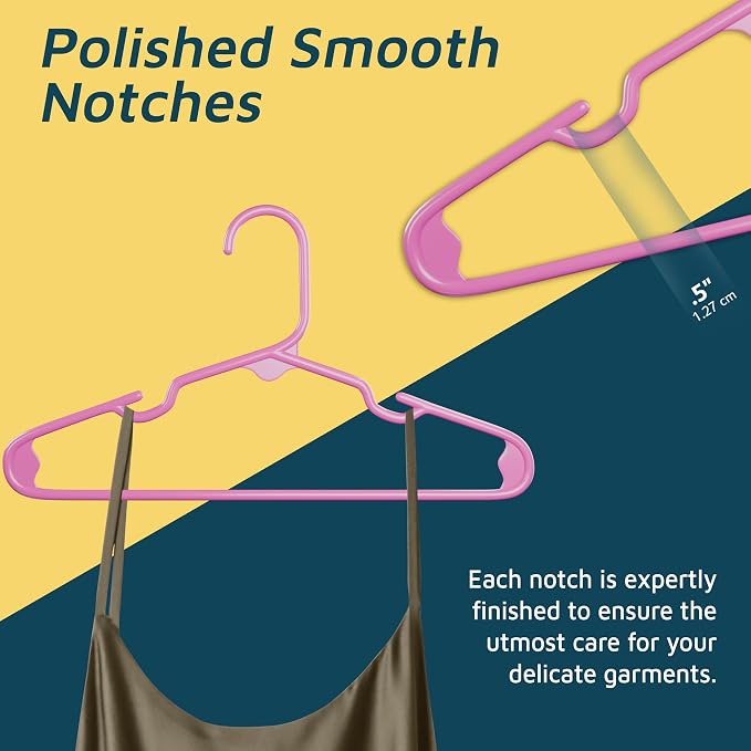 Lifemaster Plastic Kids Clothes Hangers – Children Clothes Hanger with Shoulder Notch, 11.6 Inch Space-Saving Closet Organizer for Baby, Toddler, and Kids Clothing, Hold Up to 5 lbs, Pack of 50, Pink - Image 4