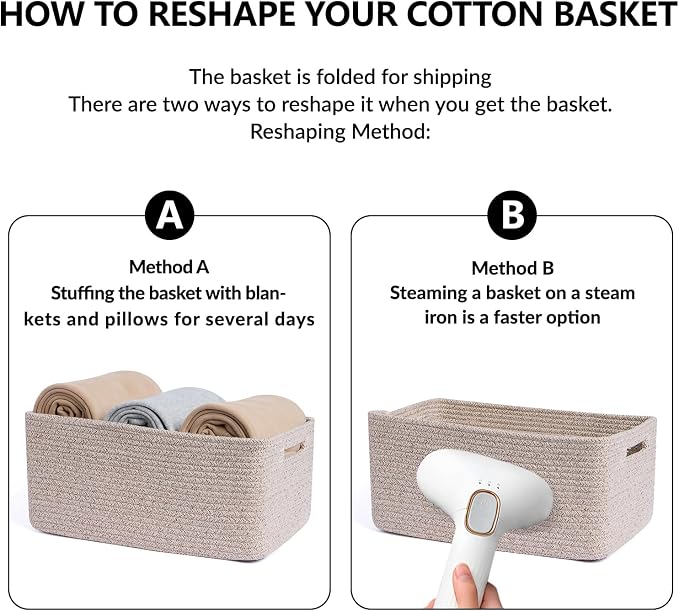 MiniArk Large Storage Baskets for Shelves, 17 x 13 x 7.5” Closet Organizers Bins for Clothes Blanket Towels, Baby Nursery, Toy Baskets Box, Woven Rope Baskets, 2 Packs Mixed Brown - Image 7