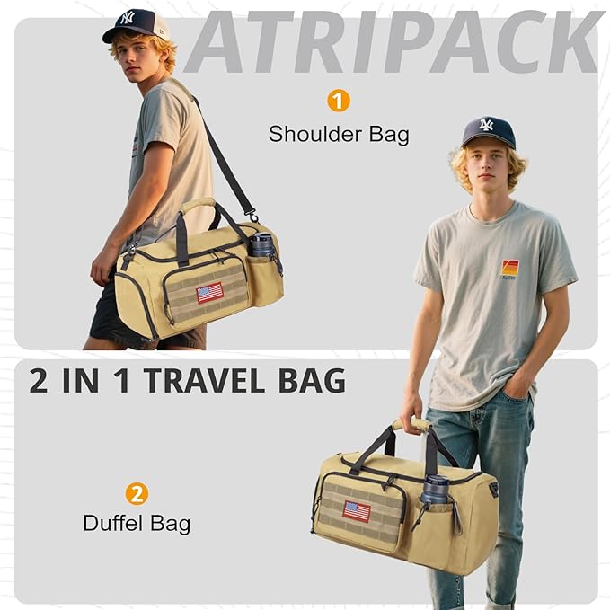 Tactical Gym Bag for Men, 60L Duffle Bag with Shoes Compartment for Travel | Water-Resistant Sports Weekender Bag with Adjustable Shoulder Strap Wet Pocket for Gym,Travel,Hiking,Camping Overnight Trips - Image 5
