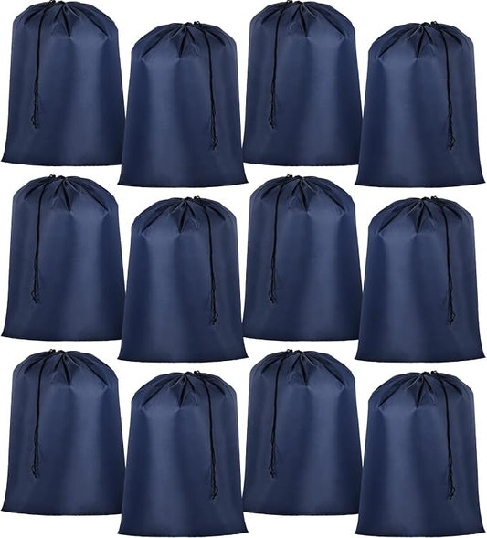 Woanger 12 Pack 28 x 45 Inch Extra Large Laundry Bags Bulk, Navy Blue | Washable Polyester, Drawstring Closure, For Clothes and Bedding, Foldable for College Dorms, Hotels, Camping and Travel by Woanger