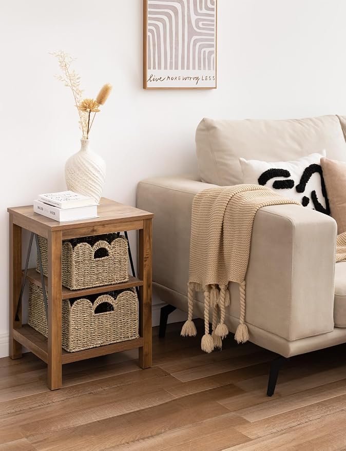 StorageWorks Scalloped Wicker Basket, Woven Baskets for Storage, Seagrass | Woven Baskets for Storage, Wicker Storage Baskets for Shelves, Large Wicker Basket, Shelf Basket with Handles, 2 Pack - Image 6