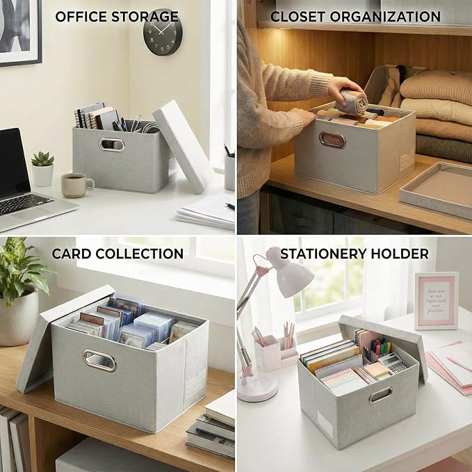 Storage Bins with Lids [3-Pack] Linen Fabric Foldable Storage Boxes Organizer Containers Baskets Cube with Cover for Bedroom Closet Office Beige（11.4X8.6X6.7 - Image 7