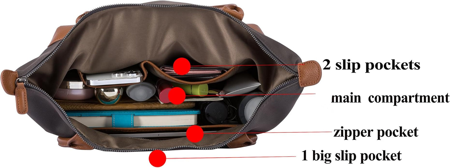 DORIS&JACKY Women Lightweight Tote Bag Designer Leather Work Shoulder Purse | Large Foldable Waterproof Nylon Hobo, Soft Fashion Casual Travel Gym Shopping Handbags with Long Leather Strap - Image 6