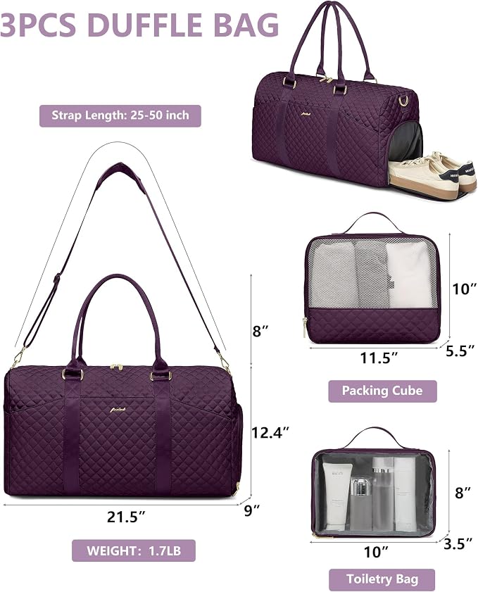 Women Weekender Travel Duffle Bag: Travel Duffel Overnight Bags with Shoe Compartment Large Carry on Tote with Toiletry Bag Weekend Traveling Yoga Gym Hospital Bag for Women with Wet Pocket 3 PCS Set - Image 5