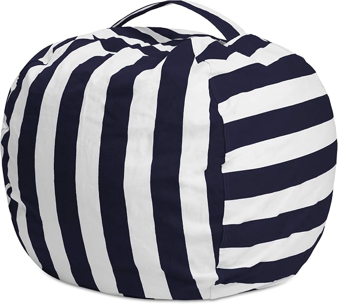 Posh Stuffable Kids Stuffed Animal Storage Bean Bag Chair Cover - Childrens Toy Organizer, X-Large 48" - Canvas Stripes Blue and White - Image 6