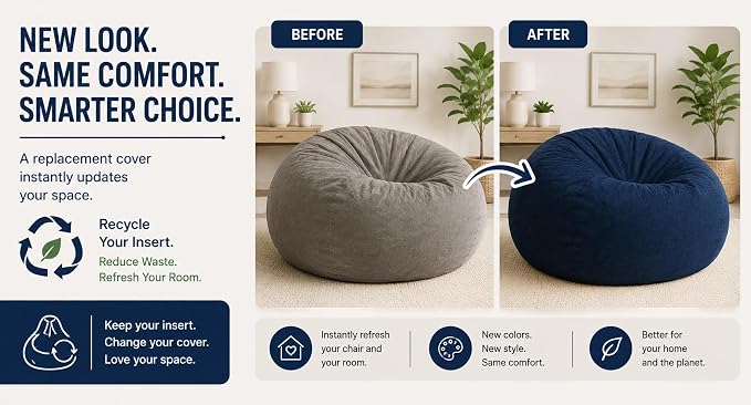 ULTIMATE SACK | 6 Ft Bean Bag Chair Replacement Cover Only | Cloud Suede | Removable Washable Cover only - Image 3