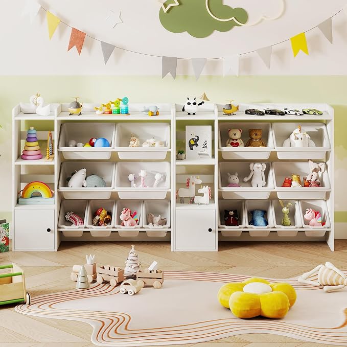 Costzon Kids Toy Storage Organizer w/ 8 Bins, Wooden Toddler Bookcase w/Open Shelves & Cabinet, Multifunctional Toy Storage Cabinet for Kids Room, Nursery & Playroom - Image 9