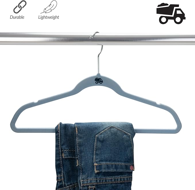 Simplify 25 Pack Kids Velvet Hangers | Slim | Non-Slip Design | Space Saving | Childrens Clothes | Shirts | Pants | Dresses | Baby Nursery | Closet Storage & Organization | Light Blue - Image 5