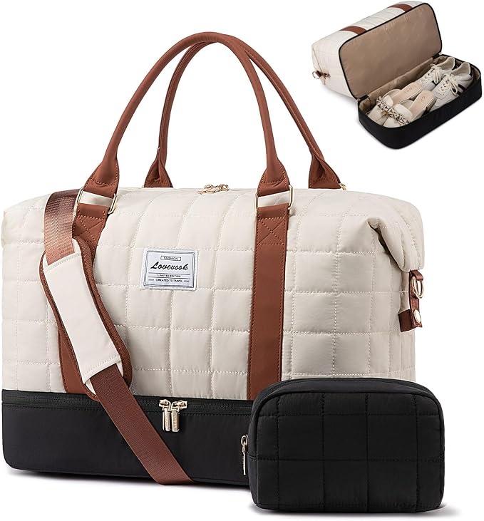 LOVEVOOK Travel Duffle Bag with Shoe Compartments - Carry on Overnight Bag & Weekender Bags for Women, Yoga Gym Bag with Wet Pocket, 2Pcs Set by LOVEVOOK