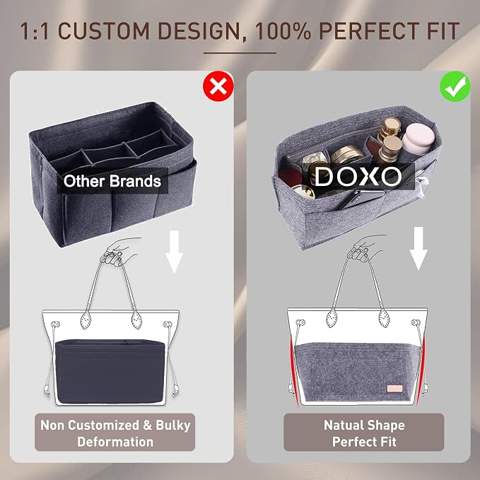 Purse Organizer Insert for Handbags & Base Shaper 2pc Set, Felt Neverfull MM Organizer Insert, Tote Bag Organizer with Zipper Pocket and Bottle Holder, Fit Speedy 30 Neverfull MM and More,Gray-L - Image 5
