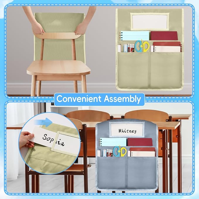 12 Pcs Chair Pockets for Classroom 16.7 x 19.3 inch Seat Sacks with Name Tag for Classroom Chairback Pocket Chart 3 Pockets Chairs Seat Back Organizer for Elementary School Daycare Home Supplies(Boho) - Image 5