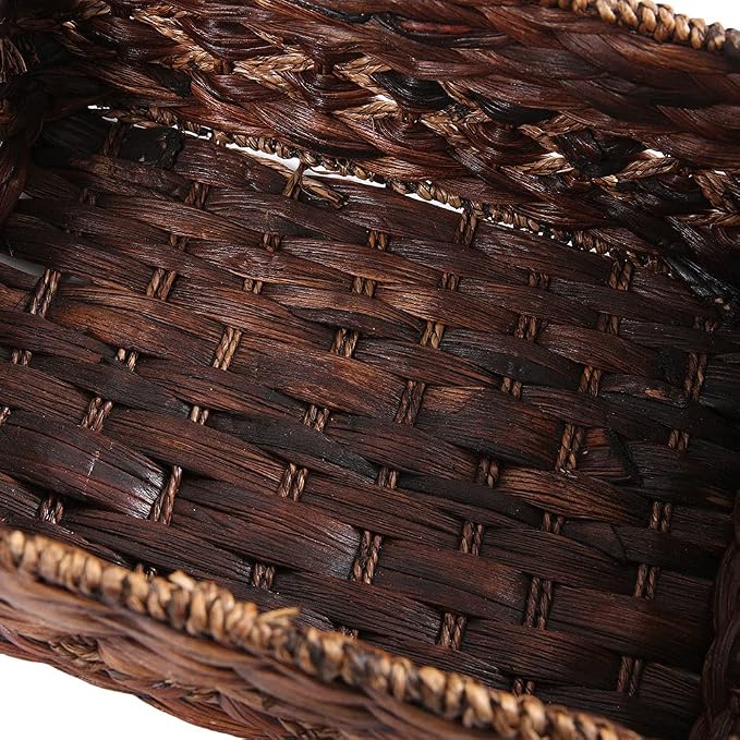 Water Hyacinth Wicker Storage Basket with Wood Handles, Large | Rectangular dark brown woven rattan basket, for shelves, kitchen countertops, closet, holds magazines, toilet paper - Image 7