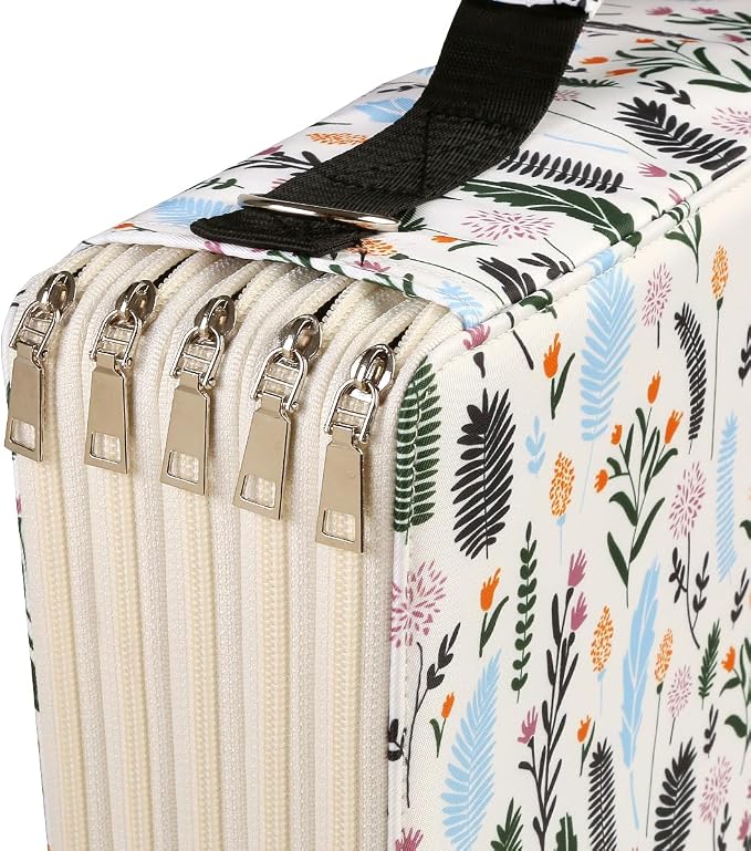 480 Slots Pencil Case, 5-Layer Organizer with Shoulder Strap | 5-layer twill oxford case with 480 elastic slots, carry handle, removable strap, and outer pocket for phone or keys. - Image 4