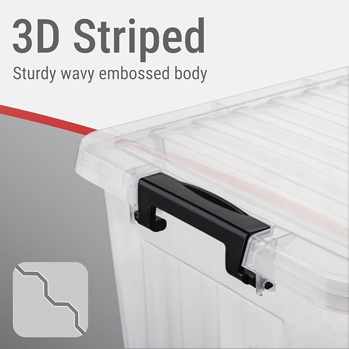 Cetomo Plastic Storage Bins, Lidded Storage Box with Strip for Home Office Dorm, Stackable, Clear, 18Quart-4 Pack - Image 3