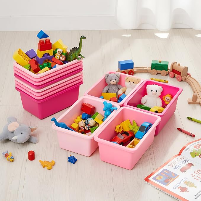 Zonon 12 Pcs Plastic Cubby Storage Bin Back to School Classroom Cubby Organization Storage Container with 1 Pack Self Adhesive Label for Office School Library(Pink Color,11.61 x 7.68 x 4.92) - Image 4
