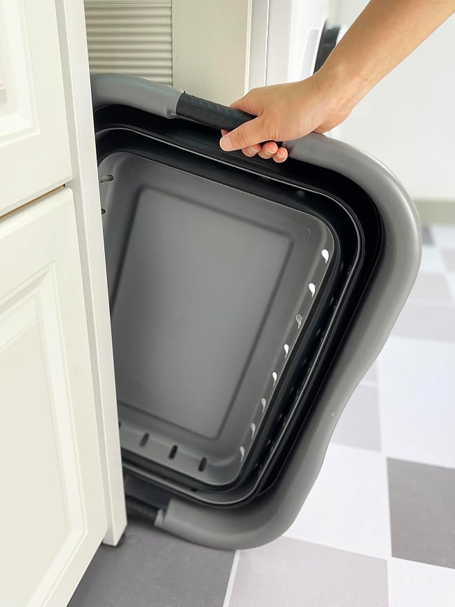 SAMMART 41L (10.8 gallon) Set of 2 Collapsible 3 Handled Plastic Laundry Basket-Foldable Pop Up Storage Container/Organizer-Portable Washing Tub-Space Saving Hamper/Basket (2, Grey/Black) - Image 3