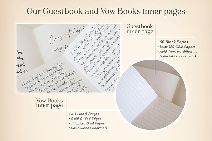 Personalized Wedding Book Set with Guestbook Vow Books (Design 1) - Custom Large 11.5 x 8.5 Guest Signin Book, 5.75 x 4 Vow Books for Marriage Ceremony Reception, Gift for Newly Engaged Couple, Taupe - Image 5