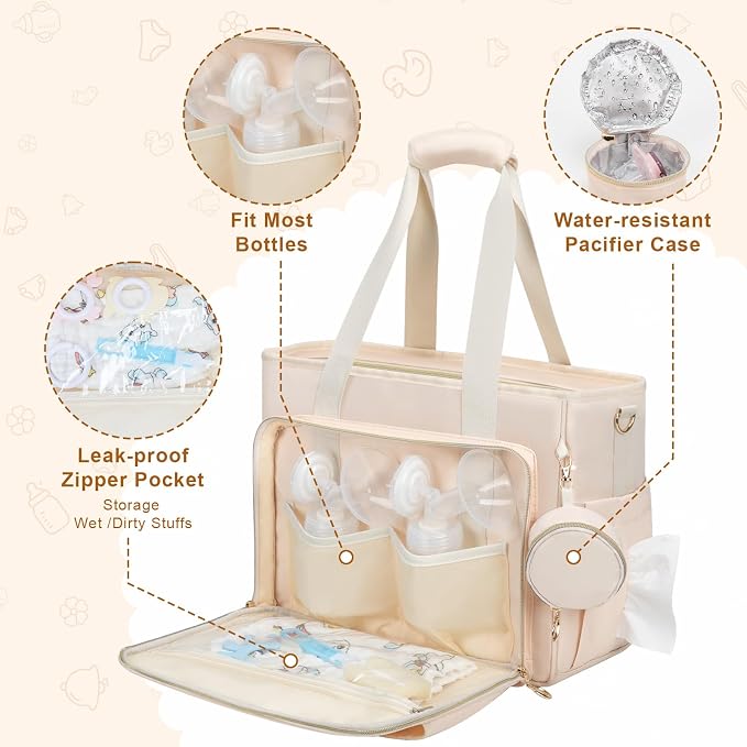 GDNasist Diaper Bag Tote, Large Travel Hospital Bag for Labor Delivery | Baby Bag with Pacifier Case, Large Capacity Travel Diaper Case with Changing Pad & Stroller Clips - Image 5