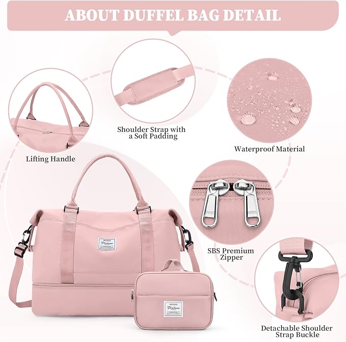 Weekender Bags for Women, Carry-On Overnight Travel Duffel Bag | Travel Bag with Shoes Compartment & Toiletry Bag, Extra Large - Image 6