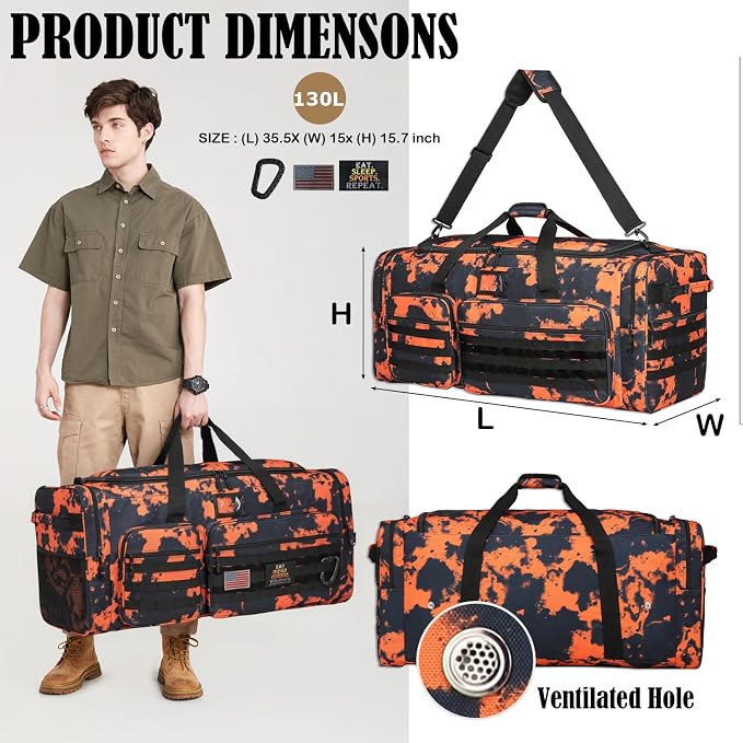 130L Extra Large Duffle Bag for Men, Heavy Duty Large Duffle Bag for Travel | Shoe Compartment, XL Sports Gym Equipment Bag for Hockey Football Baseball Basketball & More - Image 2