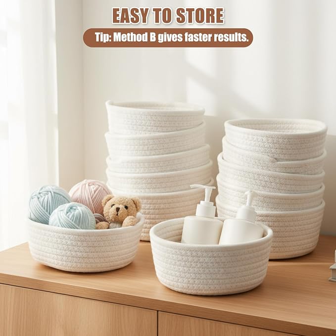 12 Pack Small Storage Basket Cute Natural Cotton Rope Woven Basket Tiny Boho Decorative Toy Storage Bin Gift Baskets for Home Organizing, Closet, Shelf, Nursery, Bathroom(Round,Beige) - Image 4