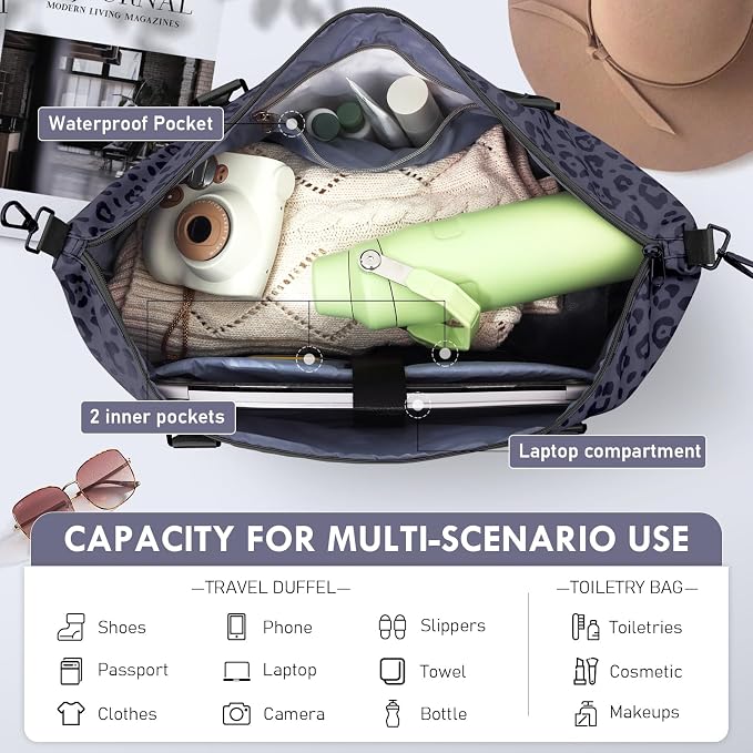 WOOMADA Weekender Overnight Bag for Women, Shoulder Travel Duffel with Shoes Compartment,Gym Bag with Toiletry Bag - Image 4