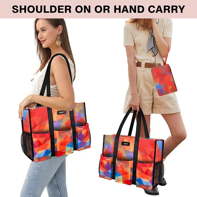 IBFUN Utility Tote Bag with 24 Pockets, Large Teacher Travel Tote for Women | Large Work Tote Bag 2pcs with Zipper for Travel Daily School Teacher Nurse, Large Lightweight Laptop Shoulder Bag Handbag - Image 3