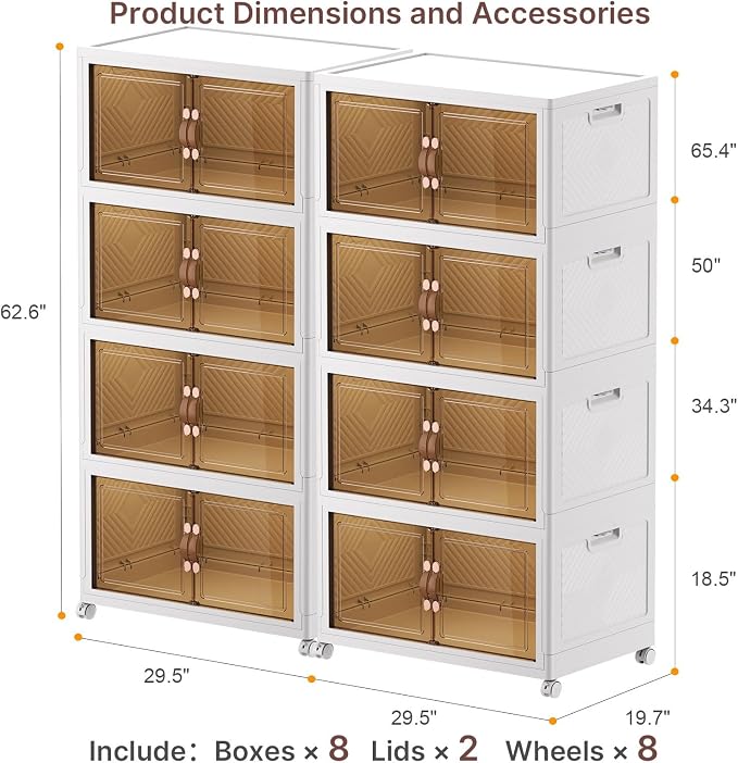 Stackable Storage Bins with Lids, 1440QT Lockable Storage Cabinet | Folding Storage Box with Doors and Wheels, Collapsible Plastic Drawers for Home, Garage, Office - Image 2
