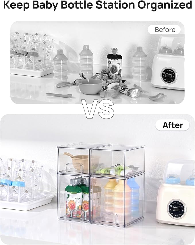 Vtopmart Clear Stackable Storage Drawers Set of 8, Plastic Organizer Bins | Multi-purpose Boxes for Baby Bottle Storage, Ideal for Kichen, Vanity, Bathroom, Undersink, Cabinet, Pantry Organization - Image 5