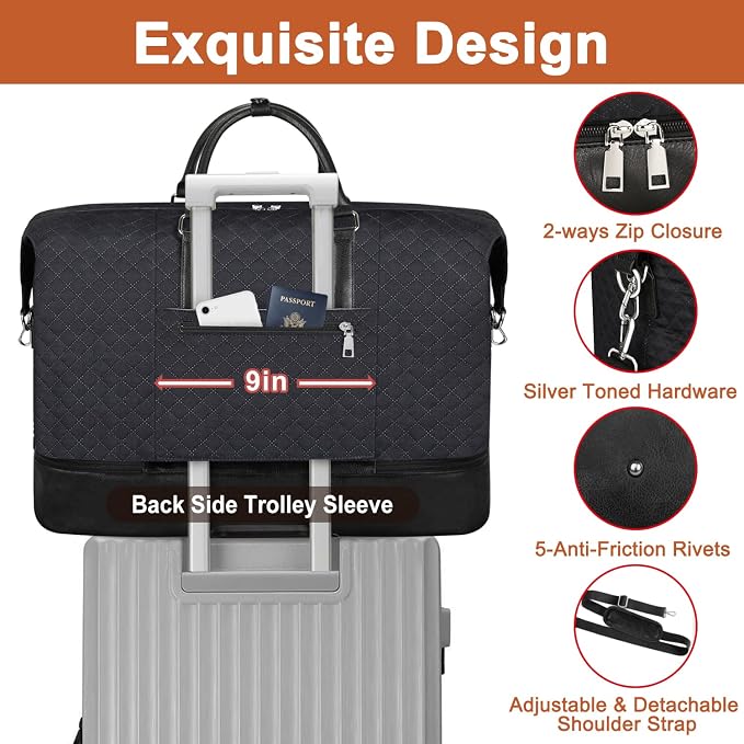 TIBES Travel Weekender Bag for Women, Overnight Bag with Shoe Compartment | 3PCS Large Travel Duffel Bag for Gym, Travel, Hospital, Business Trip, Carry On Tote, Wet & Dry Separation, Water Resistant - Image 5