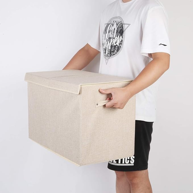 Large Toy Box Chest Storage with Flip-Top Lid, Kids Toy Storage Bin Boxes | Toy Chest with Rivets Handles for Kids, Boys, Girls, Nursery, Playroom, Living Room, Bedroom, 25"x 13" x 16" (Linen Beige) - Image 5