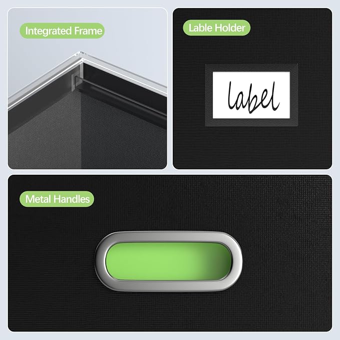 File Organizer Box File Boxes for Hanging Files with Lid Set of 3 Decorative Hanging Folders Letter Size Organizer with One-Piece Plastic Frame Slides (13.2 * 10.1 * 10.1in(3Pack), Black) - Image 4