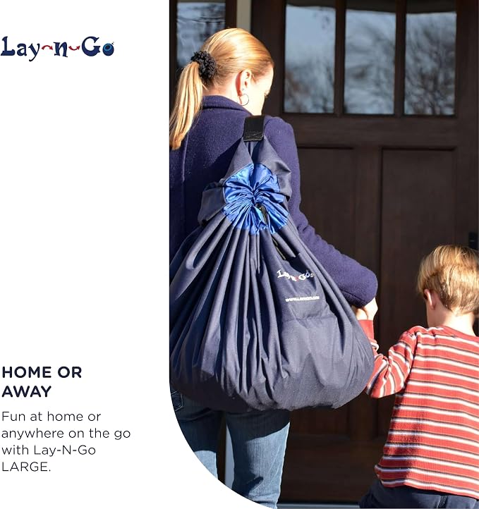 Lay-n-Go Layflat Portable Drawstring Cinch Storage Toy & Mini Figures Organizer & Play Mat, Mesh Pockets, Home & Travel, Kids & Toddlers Playdates, 2 Straps for Backpack, Durable, Machine Washable - Image 8