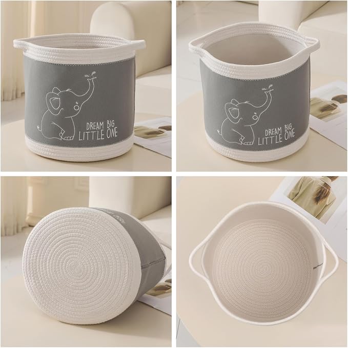 Toy Basket for Baby Laundry Hamper Blanket Baskets Cute Elephant Nursery Hampers Toy Storage Basket, Woven Cotton Rope Nursery Organization Bins For Girls Boys Kids Baby Shower Gifts Baskets - Image 7