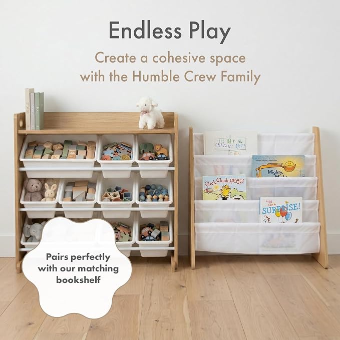 Humble Crew Kids Toy Organizer with Display Shelf, 9 Bins, 3 Tier Storage | Sturdy wood and steel toddler shelf, removable BPA-free containers, wall anchor anti-tip safety kit for bedroom or classroom - Image 8