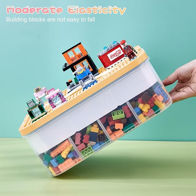 Toys Organizer Storage Case for Lego Box Kids Toy Stackable Building Blocks with Lids Bins Adjustable Lego Storage Containers Plastic Toy Box 1 Layer (Lemon) - Image 4