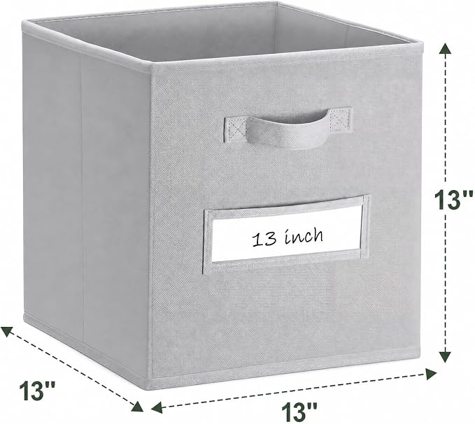 Storage Bins,13" Cube Storage Bin with Labels,10pcs,Light Grey | Fabric Storage Cubes for Shelves,13 Inch storage cube bins with 10 Labels Window Cards & a Pen. - Image 3