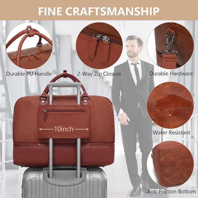 4-in-1 Waterproof Faux Leather Overnight Travel Bag for Women Men | Hospital Gym Weekender Bag Carry On Personal Item Travel Duffel Bags with Shoe Compartment Toiletry Bag Fit 21" Laptop - Image 5