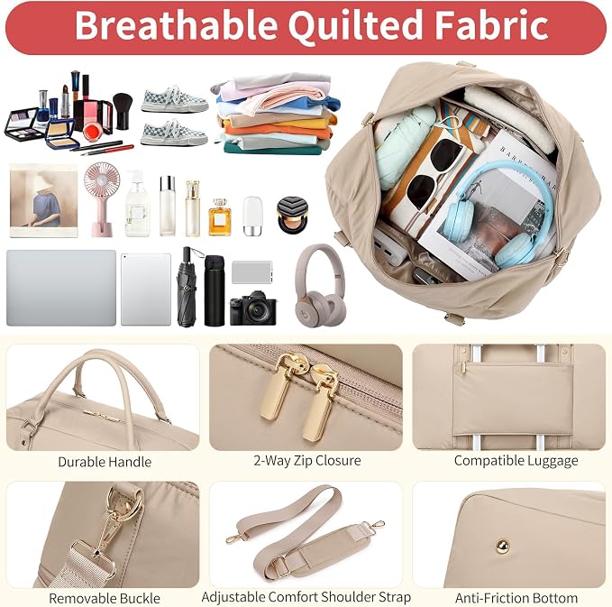 4PCS Weekender Bags for Women Large Overnight Weekend Travel Duffel Bags | Travel Bag Carry-on Tote Hospital Bag with Shoe Compartment Crossbody Toiletry Bag for Travel Business Gym Water Resistant - Image 2