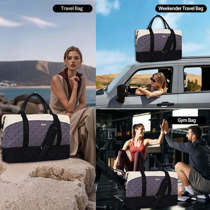 Weekender Bag, Large Travel Duffel Bag for Women, Carry on Overnight Bag with Shoe Compartment and Toiletry Bags - Image 6