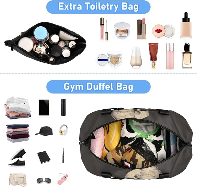 Travel Duffel Tote Bag Cat Snuggled Human Skeletal Skull Sports Duffel Bag with Wet Pocket Weekender Overnight Bag for Women Men Gym Bag, Carry On Bag Hospital Bag for Labor and Delivery - Image 5