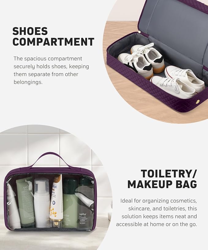 Duffle Bag for Travel, 40L Weekender Bag with Shoe Compartment, Carry On Overnight Bag for Women with Toiletry Bag Duffel Bags with Wet Pocket for Gym Hospital Bags for Labor and Delivery Dark Purple - Image 4