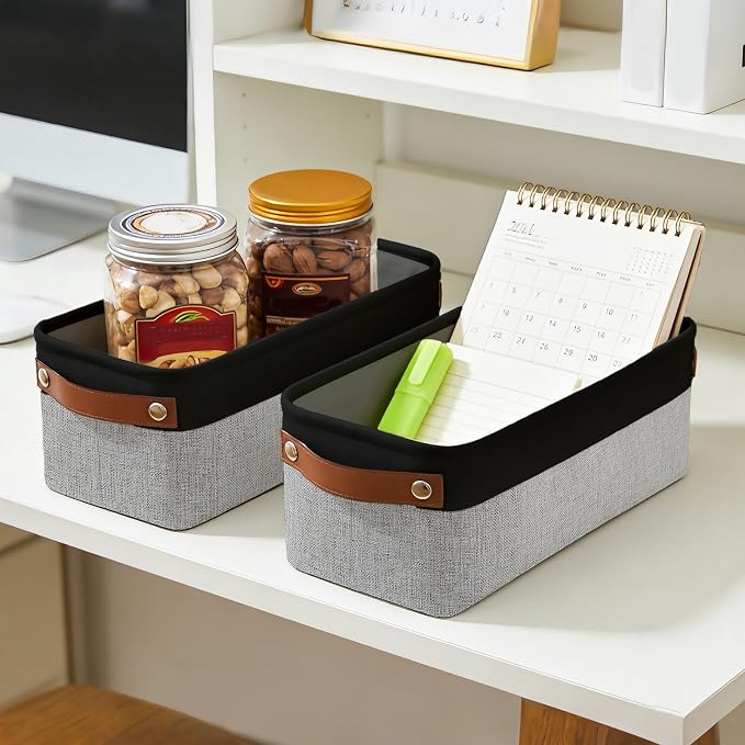 Small Fabric Storage Baskets, 15x6x5 inch Narrow Storage Bins 4-Pack Long Storage Basket for Organizing with Handles, Decorative Basket for Closets, Shelves, Toilet Paper, Grey - Image 4