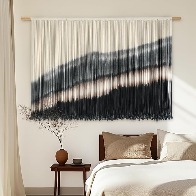 Jakalin Macrame Wall Hanging Black Dip Dye Fiber Tapestry Handmade 57"x35" | Fiber Yarn Wall Art,Craftsmanship,Hand-dip Dyed, Boho Style to Bedrooms, Living Rooms, Nursery ,Couch,or Entryways. - Image 4