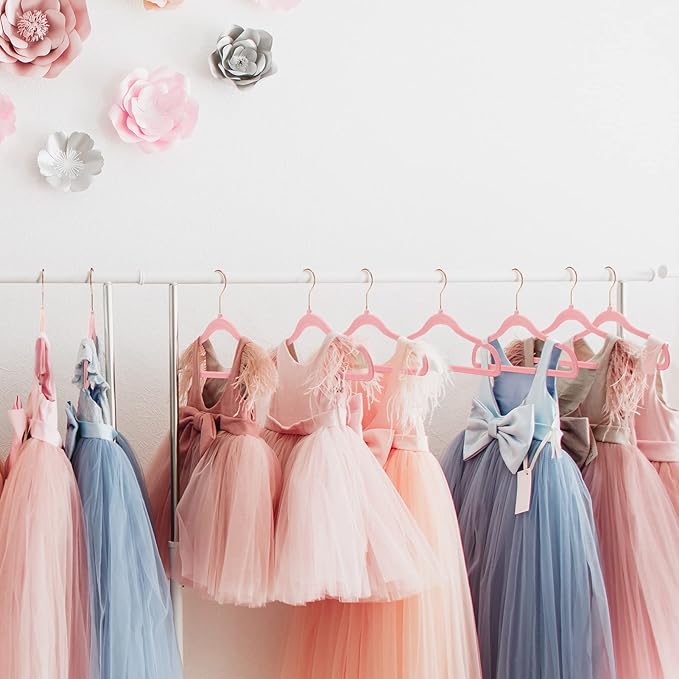 HOUSE DAY Velvet Kids Hangers 60 Pack, Premium Childrens Hangers for Closet | Blush Pink Ultra Thin Cute Clothes Hanger, Non Slip Small Felt Hanger 14 Inch for Kids Clothes +360° Swivel Rose Gold Hook - Image 7