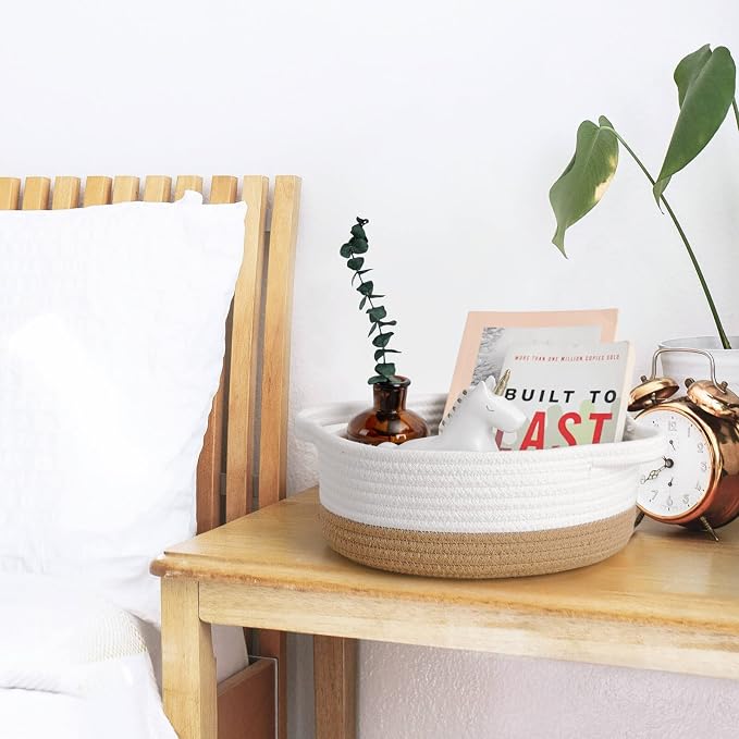 10 Pieces Woven Cotton Rope Basket Shelf Closet Organizer Bins Round Key Bowl for Entryway Table Shallow Montessori Baskets Key Tray for Home Decor Nursery Shelving Storage Organizing, 5 Sizes(Brown) - Image 5