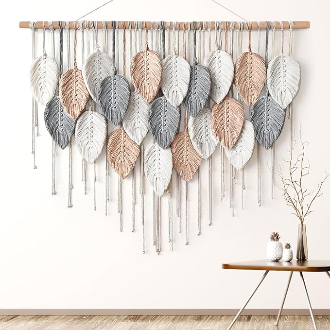 Alynsehom Large Macrame Wall Hanging, Boho Woven Tapestry, Chic Modern Bohemian Handmade Leaf Feather Wall Art Home Decor for Apartment Dorm Living Room Bedroom Nursery Backdrop (39" W X 29.5" L) by AlynsehomCreateaBetterLife