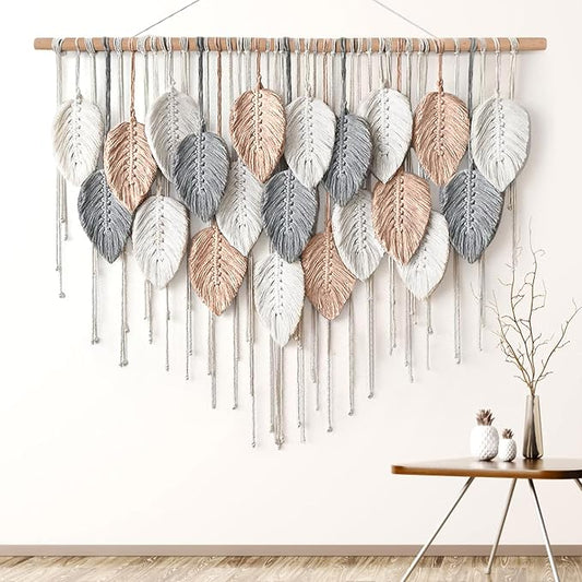 Alynsehom Large Macrame Wall Hanging, Boho Woven Tapestry, Chic Modern Bohemian Handmade Leaf Feather Wall Art Home Decor for Apartment Dorm Living Room Bedroom Nursery Backdrop (39" W X 29.5" L) by AlynsehomCreateaBetterLife