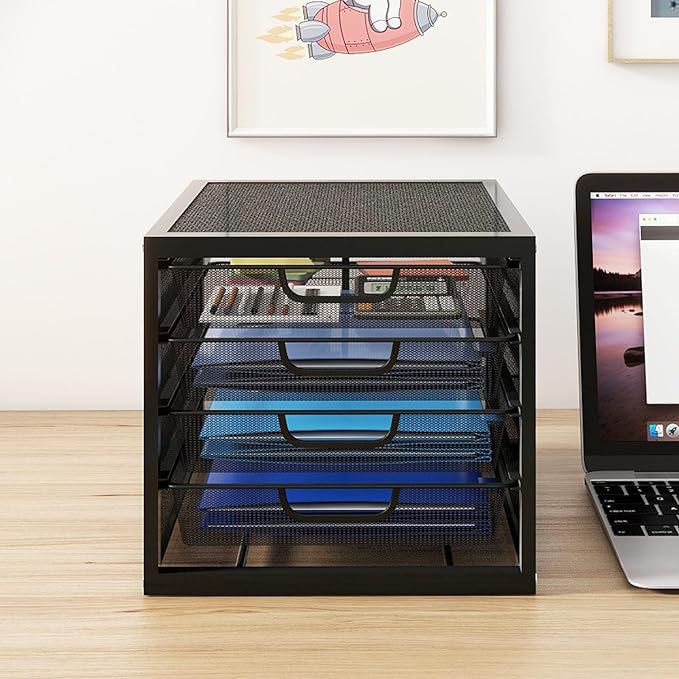 Natwind Mesh Desk Organizer with 4 Tier Sliding Drawers,Black | Paper Sorter, Multi-Functional Home Office Supplies Storage Tray for Letters, Documents,Mail, Files, Arts & Crafts Supplies by Natwind