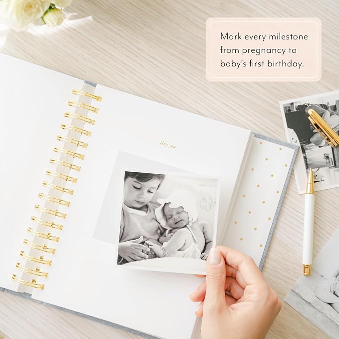 Sugar Paper Baby Keepsake Book, Memory Book from Pregnancy to First Year, Milestone Journal with Pocket Storage, Baby Shower Idea, Gender Neutral Gift, Cloth Hardcover, Pale Pink - Image 4
